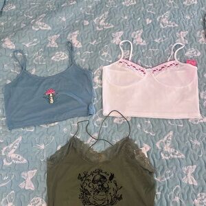 Blue, White, and Green mushrooms Crop Tops 2+1 free